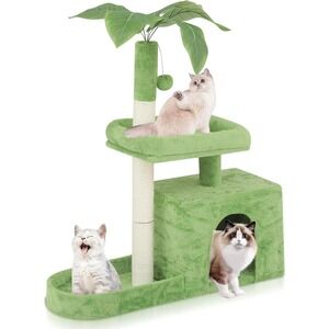 32-inch Cat Tree, Cat Stand for Cat Kittens With Scratching Post, Ball, Leaves